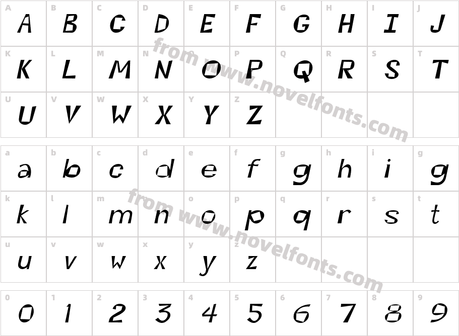 Kwirky ItalicCharacter Map