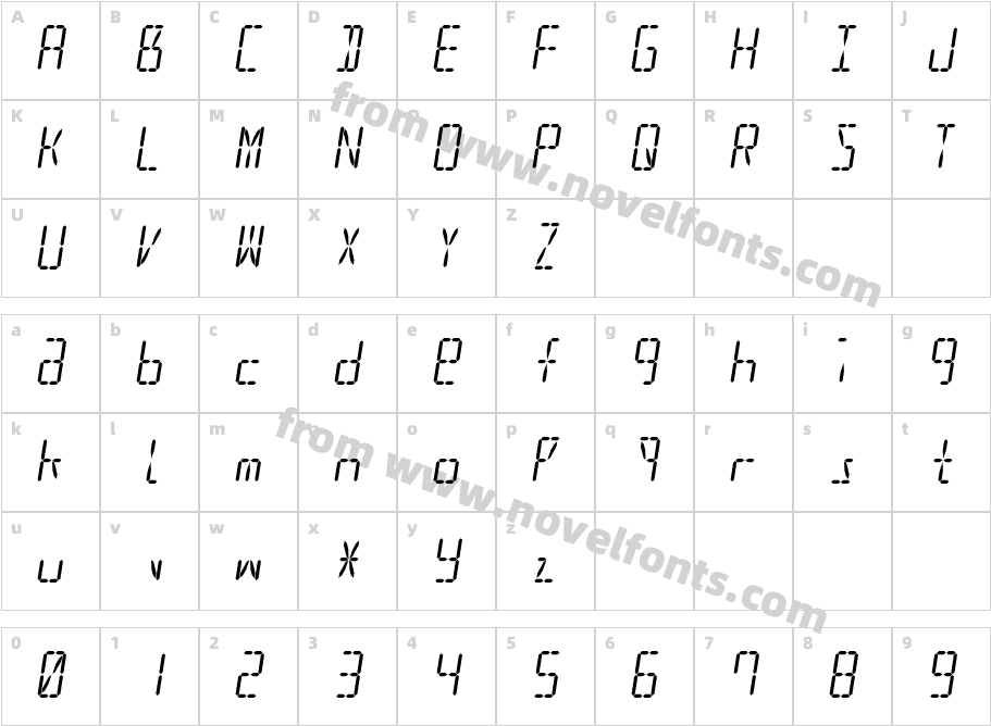 LED 16 Segment 2 ItalicCharacter Map