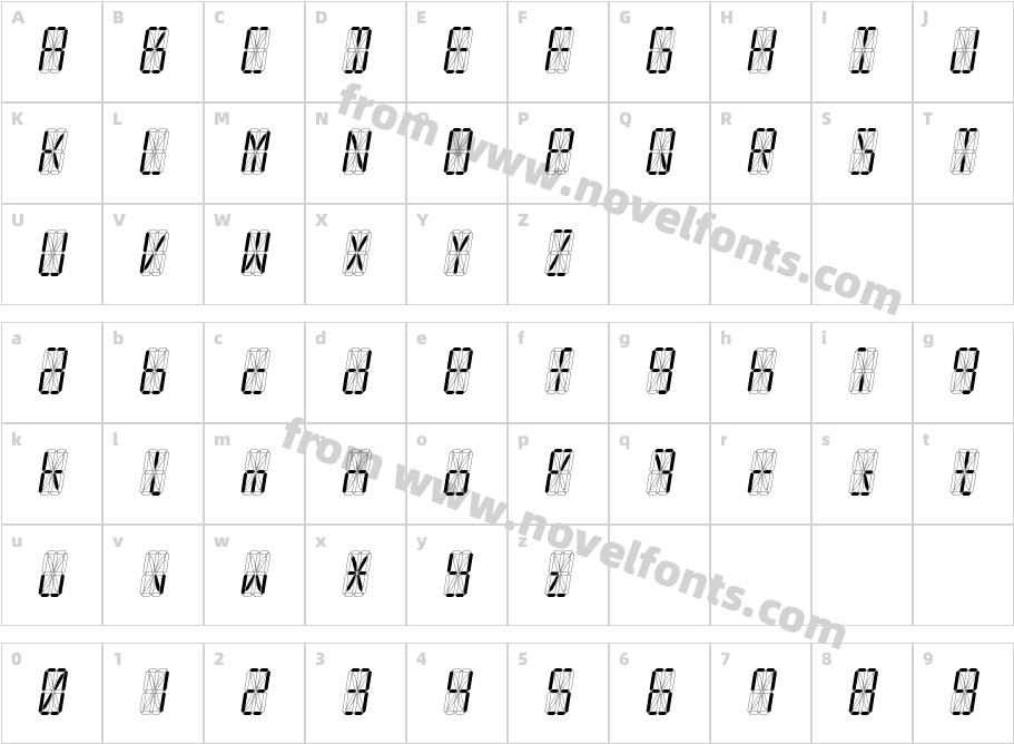 LED 16 Segment ItalicCharacter Map