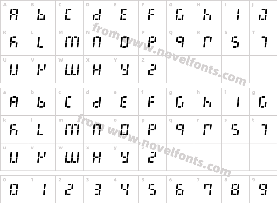 LED Digital 7 ItalicCharacter Map