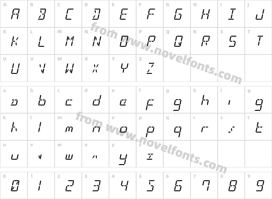 LED Sled ItalicCharacter Map