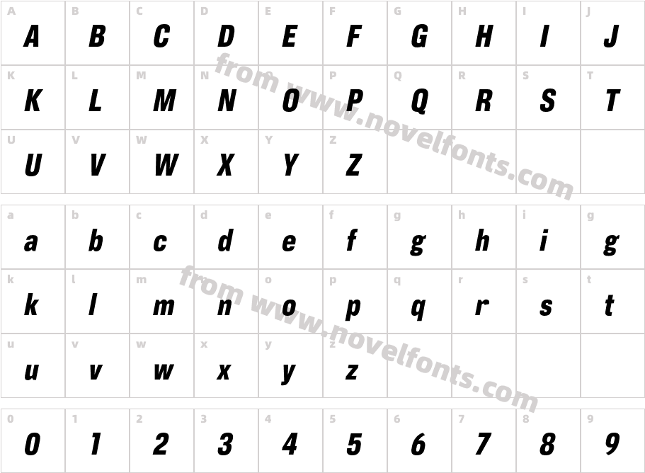 CorpusGothicObliqueCharacter Map