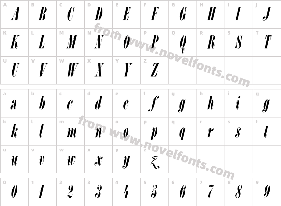 LSCCondensedItalicCharacter Map