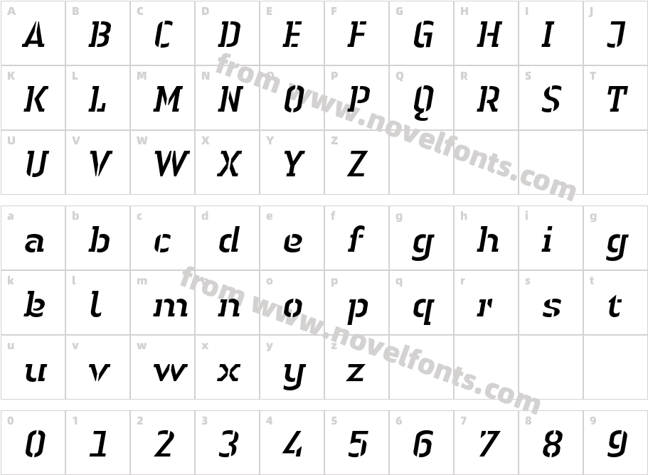 LTAuthenticStencil-ItalicCharacter Map