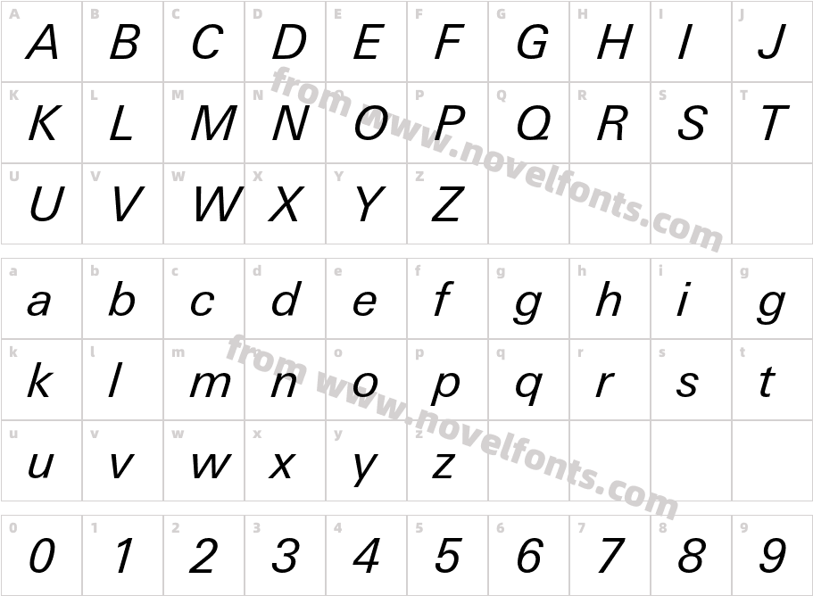 LTUnivers-BasicRegularItalicCharacter Map