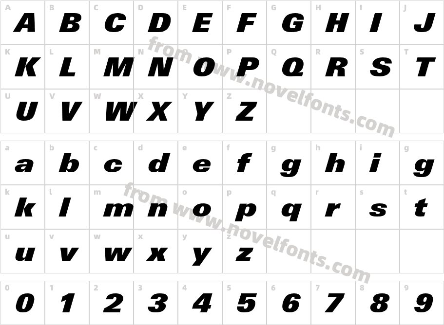 LTUnivers-BasicXBlackItalicCharacter Map