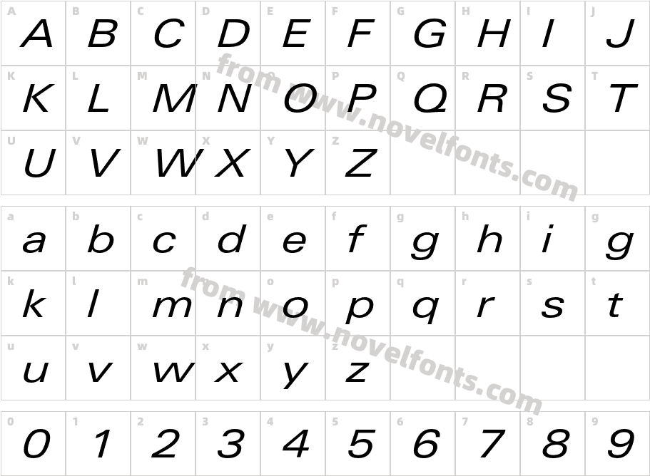 LTUnivers-ExtdRegularItCharacter Map