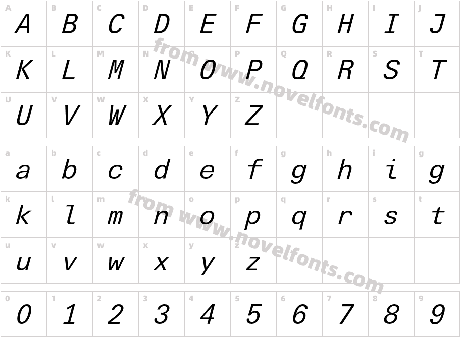 LTUnivers-Typewriter-ItalicCharacter Map