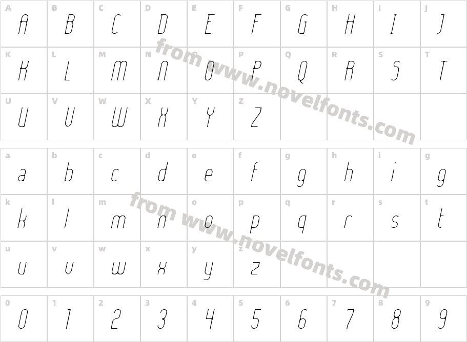 Lady Ice - Extra Light ItalicCharacter Map