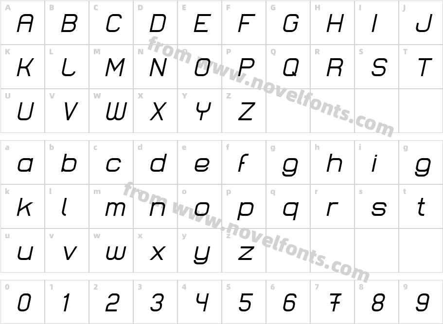 Lastwaerk regular ObliqueCharacter Map