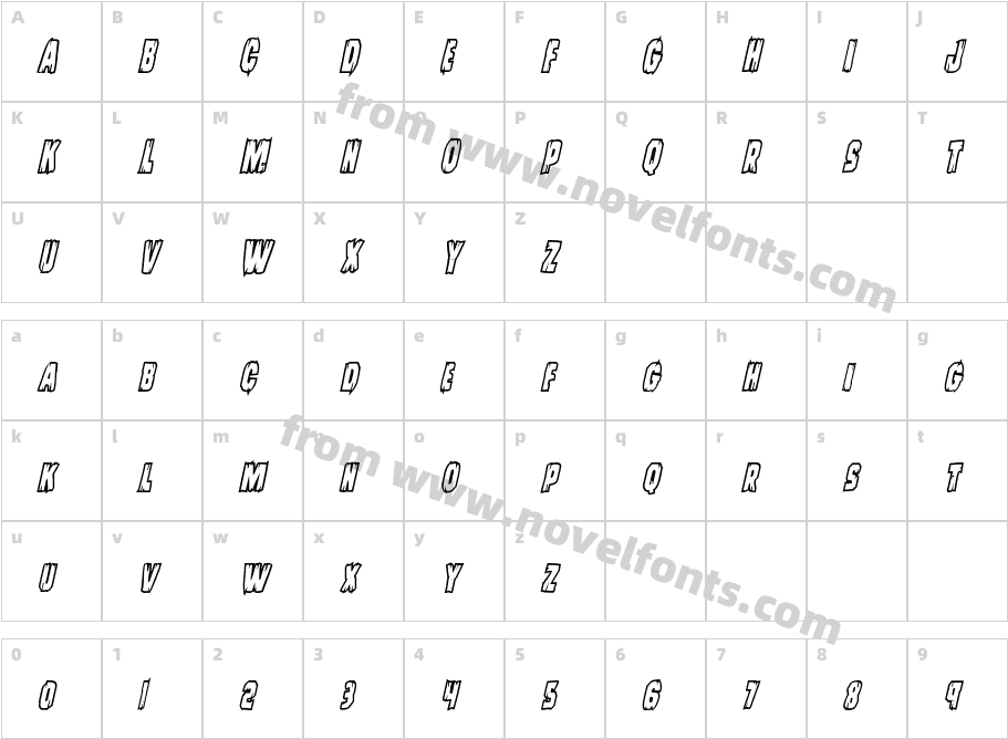 Leatherface Bold Outline ItalicCharacter Map