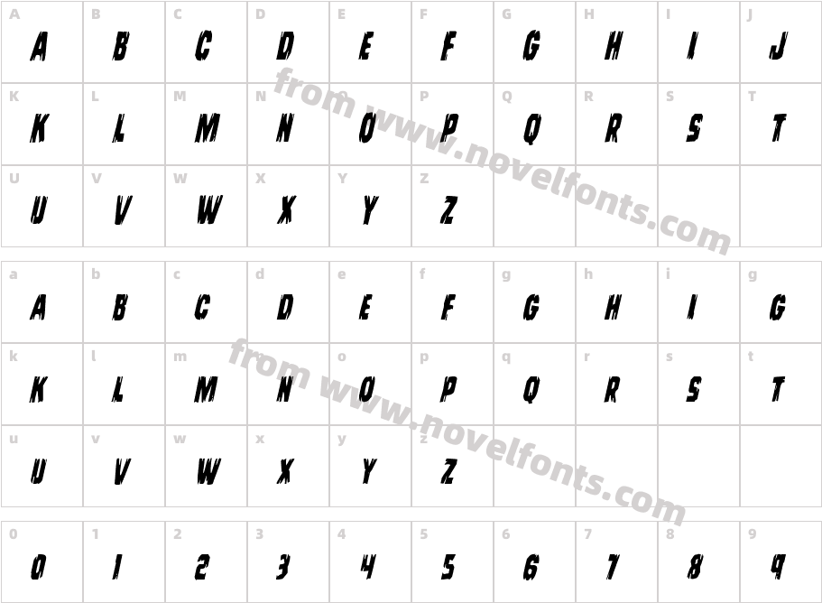 Leatherface Condensed ItalicCharacter Map