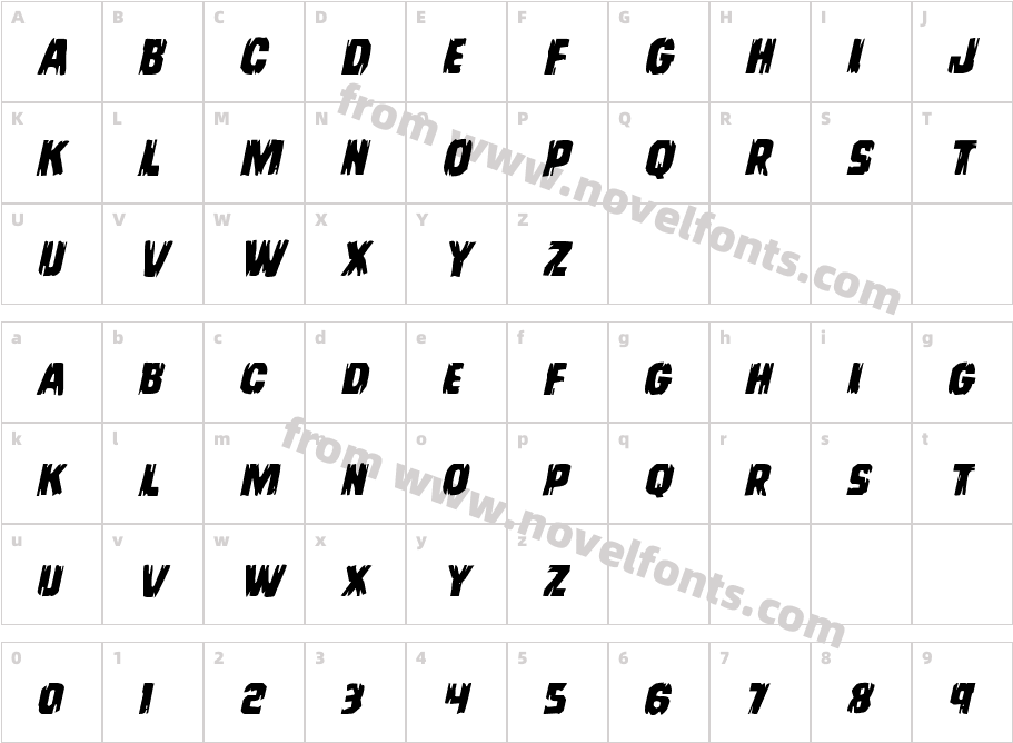 Leatherface Expanded ItalicCharacter Map