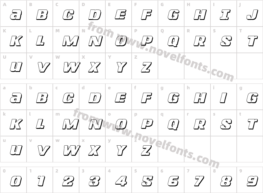 Left Hand Luke 3D ItalicCharacter Map