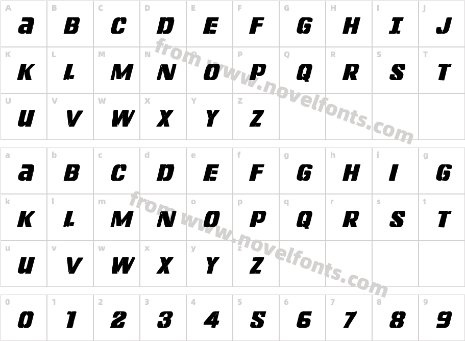 Left Hand Luke Condensed ItalicCharacter Map