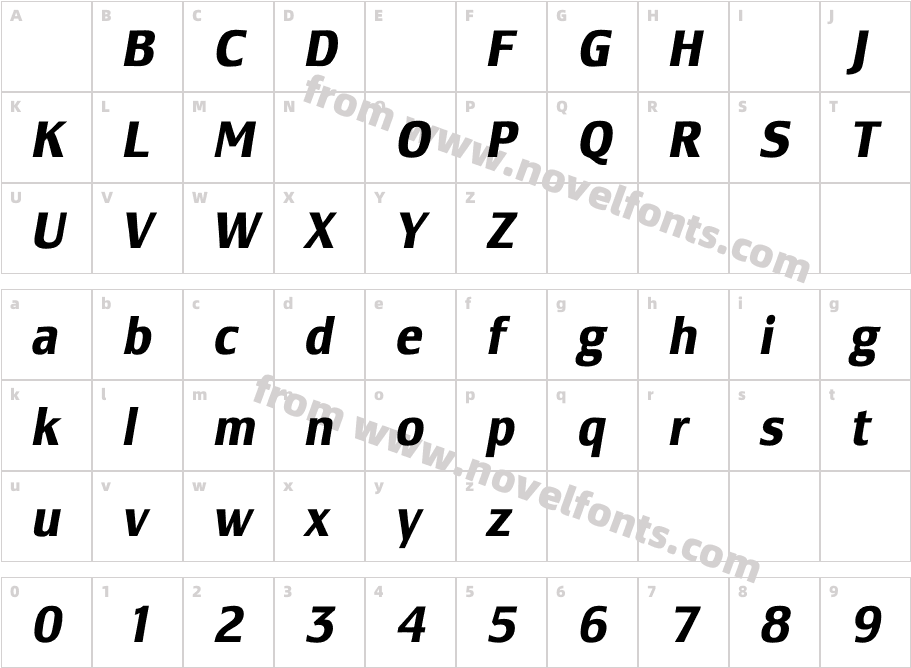 LesmoreBoldCondensedItalicCharacter Map