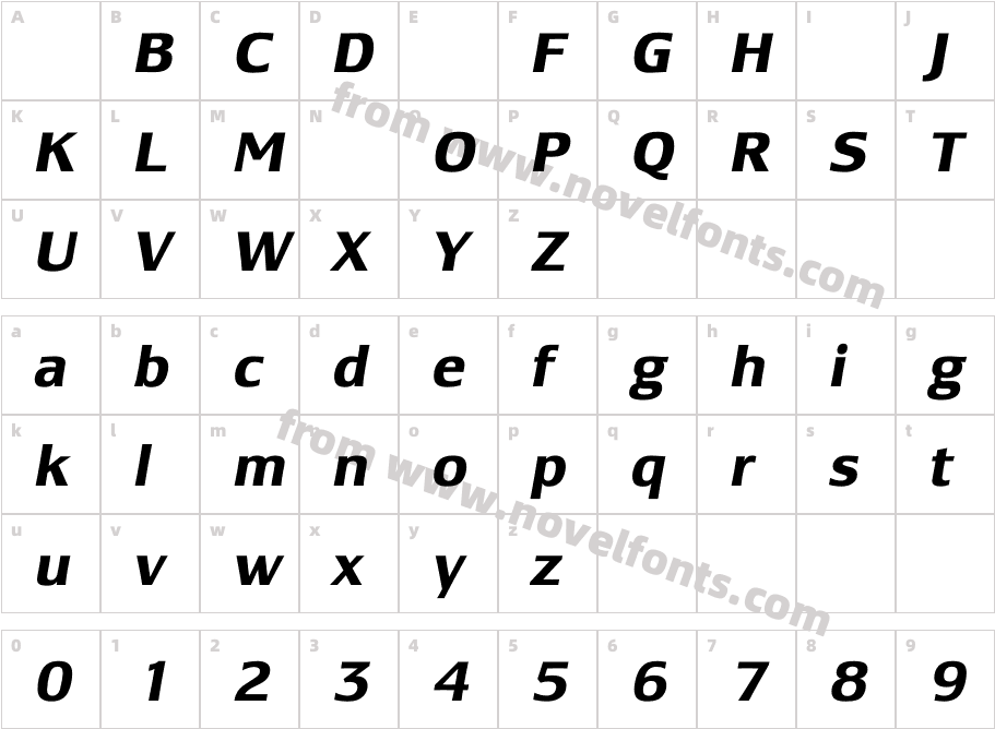 LesmoreBoldItalicCharacter Map