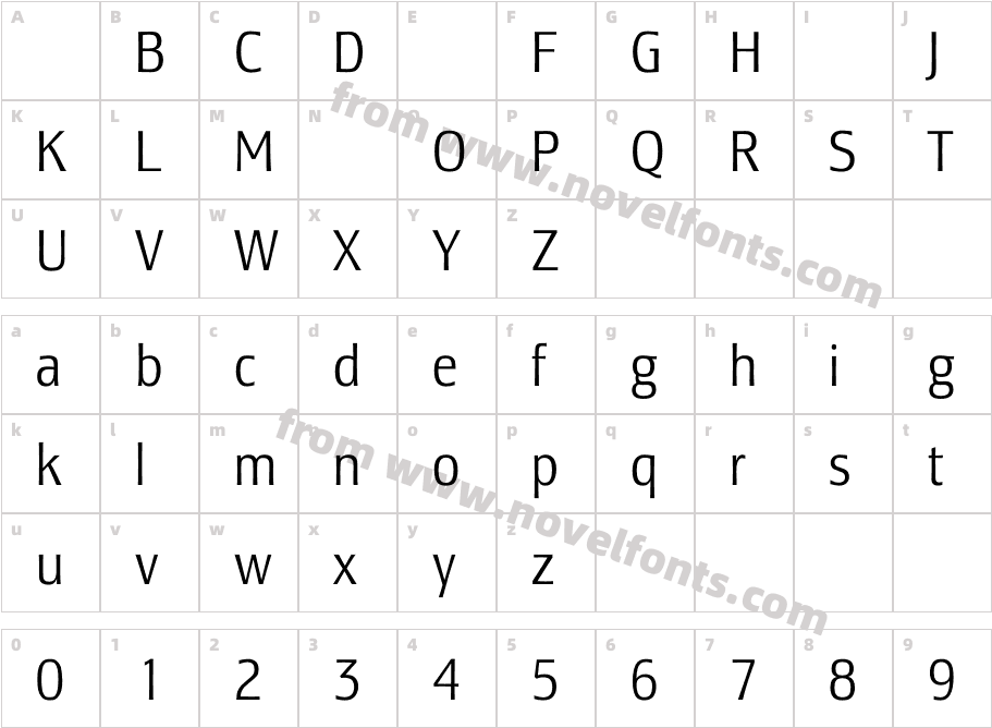 LesmoreLightCondensedCharacter Map