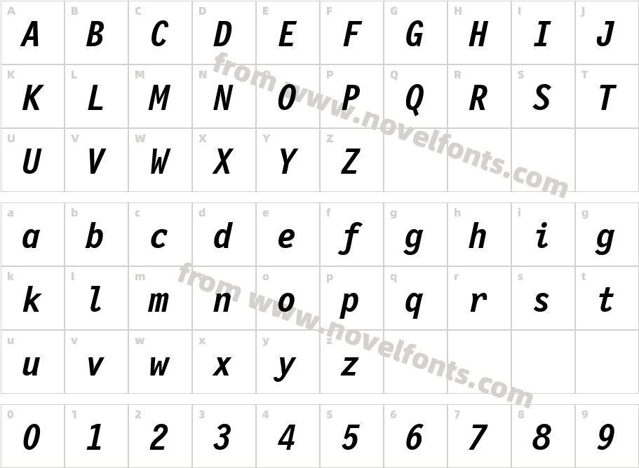 Letter Gothic 12 Pitch Bold Italic BTCharacter Map