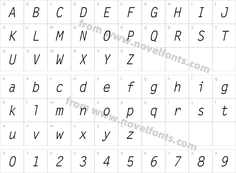 Letter Gothic MT ObliqueCharacter Map