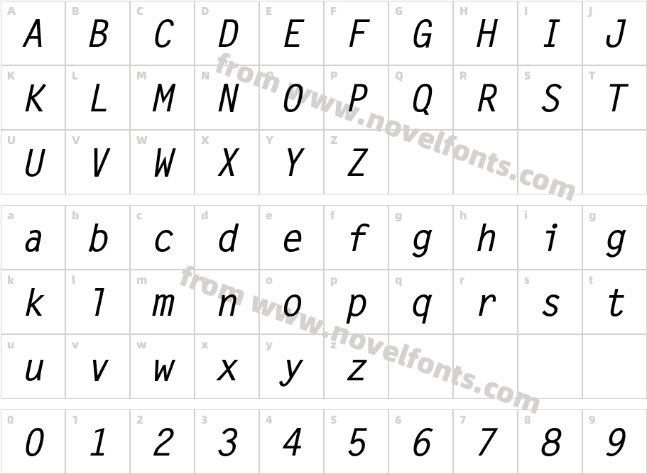 LetterGothicMTStd-BoldOblCharacter Map