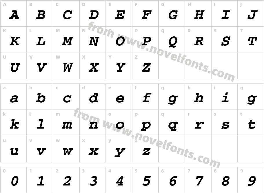 CourierPS Gras ObliqueCharacter Map