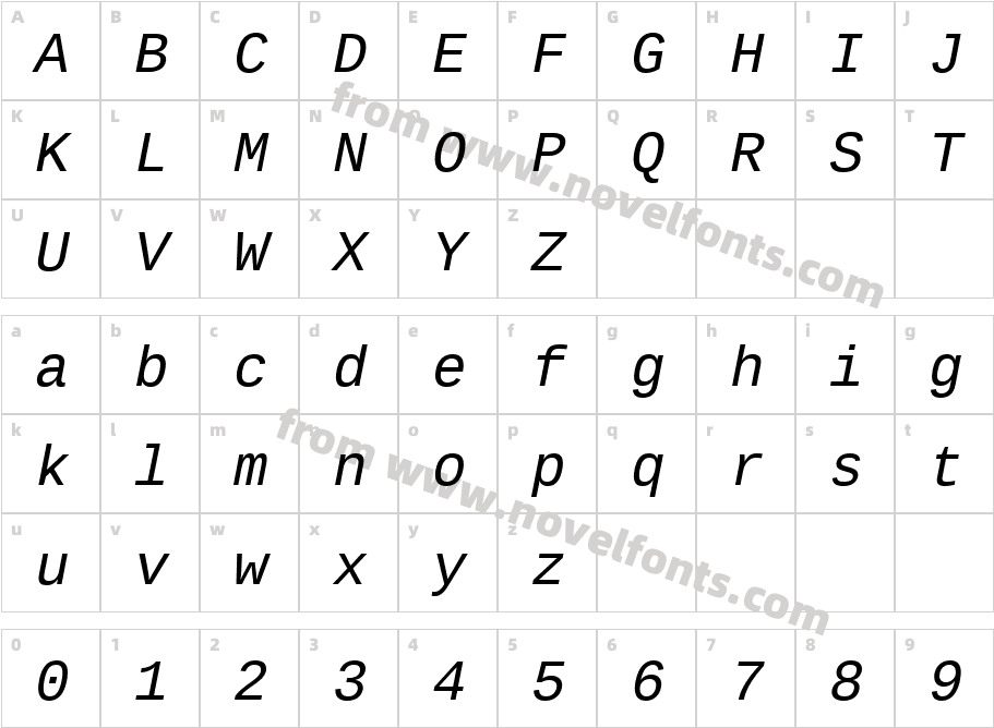 Liberation Mono ItalicCharacter Map