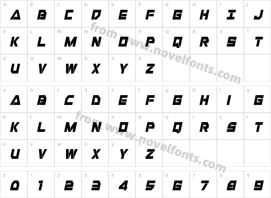 Liberty Island Condensed ItalicCharacter Map