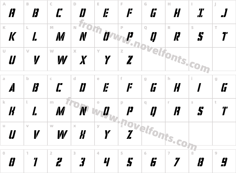 Covert Ops Condensed ItalicCharacter Map