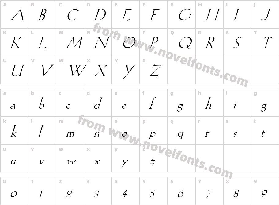 Lilith ItalicCharacter Map