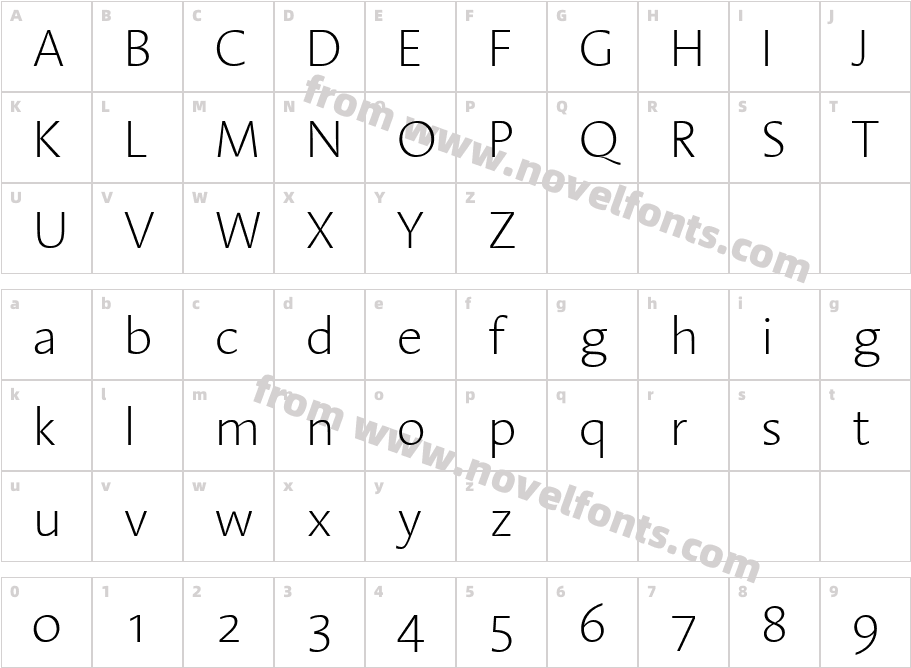 Linotype Aroma ExtraLightCharacter Map