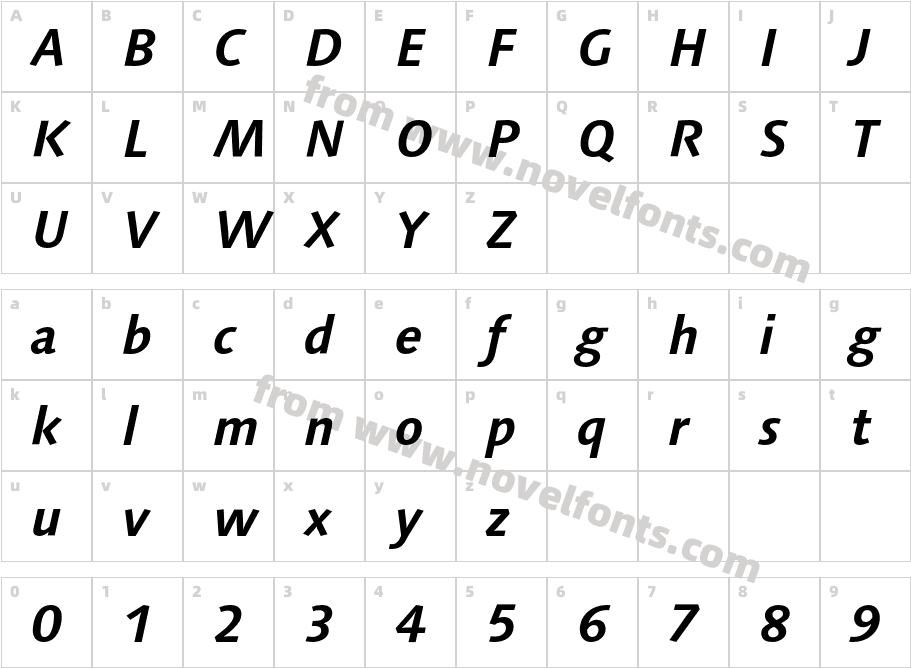 LinotypeSyntax-BoldItalicCharacter Map