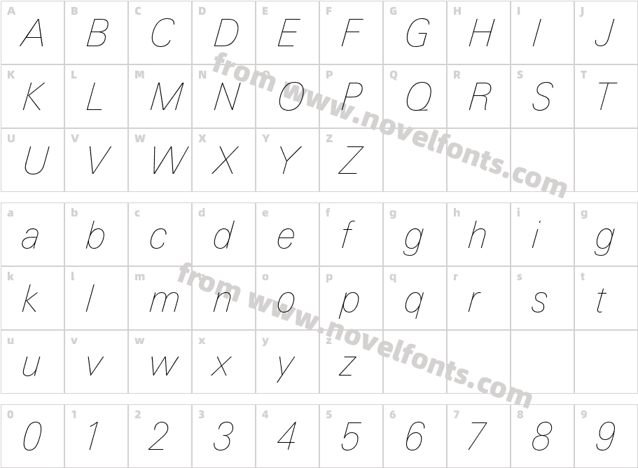 LinotypeUnivers-BasicUltraLightItCharacter Map