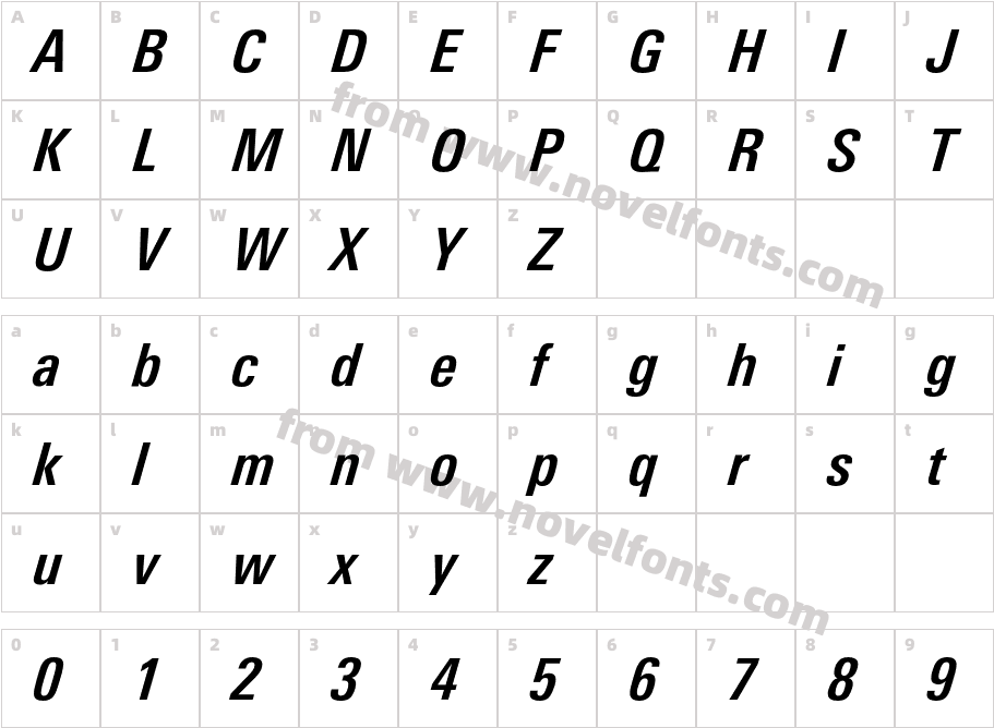 LinotypeUnivers-CondBoldItalicCharacter Map