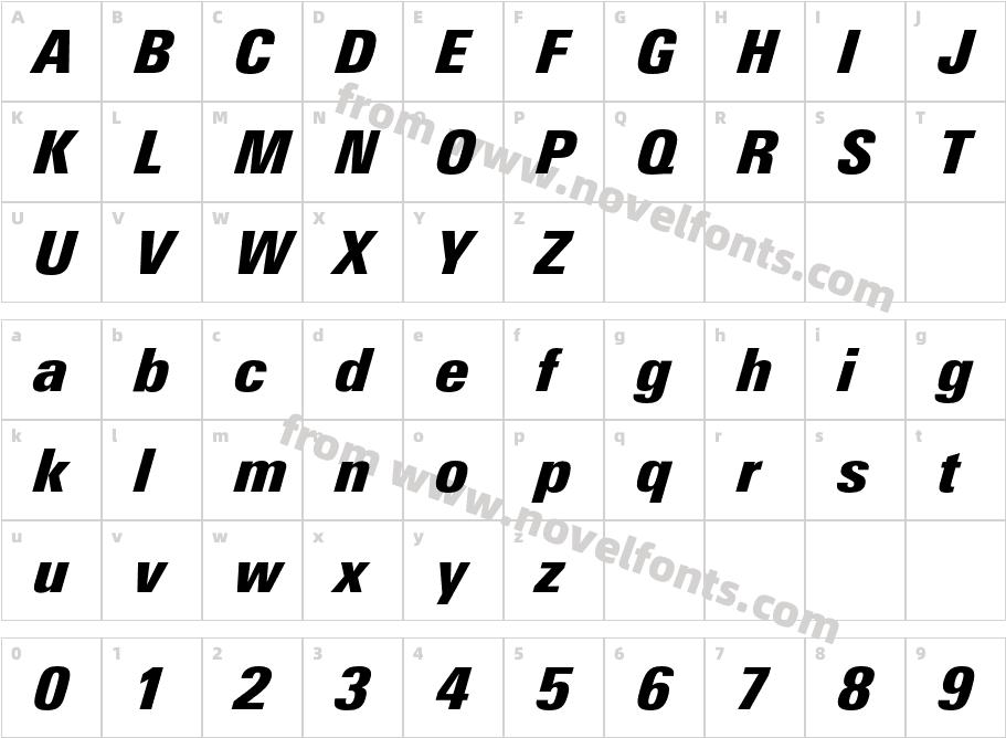 LinotypeUnivers-CondExtraBlackItCharacter Map