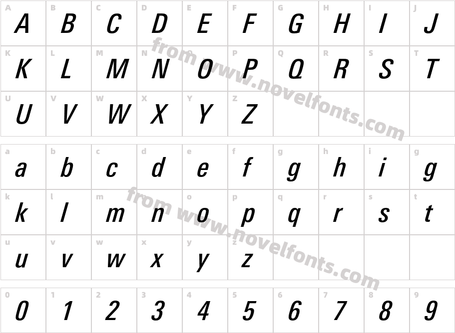 LinotypeUnivers-CondMediumItalicCharacter Map