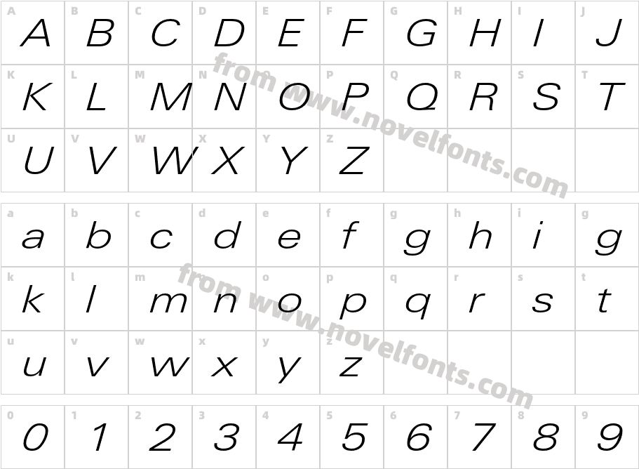 LinotypeUnivers-ExtdLightItalicCharacter Map