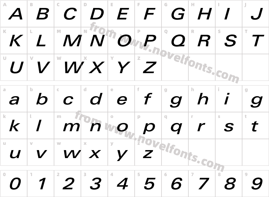 LinotypeUnivers-ExtdMediumItalicCharacter Map