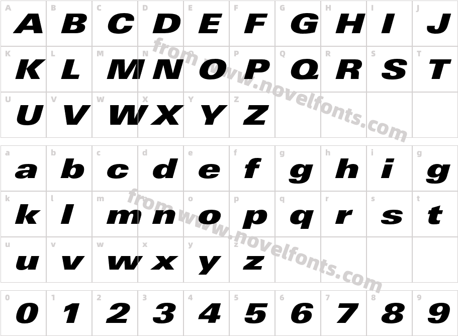 LinotypeUnivers-ExtdXBlackItalicCharacter Map