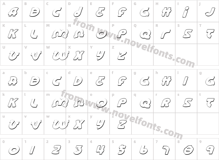 Lionel Shadow ItalicCharacter Map