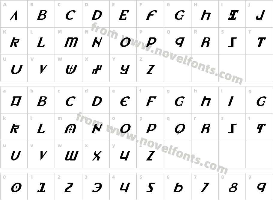 Lionheart ItalicCharacter Map