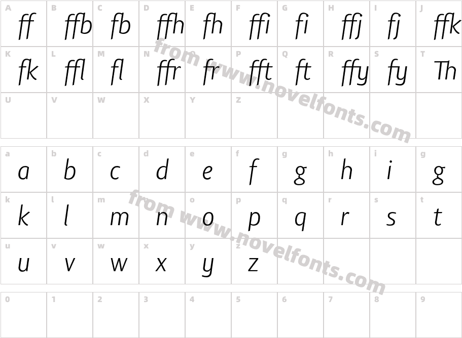 LisboaSansLigaturesLight-ItalicCharacter Map