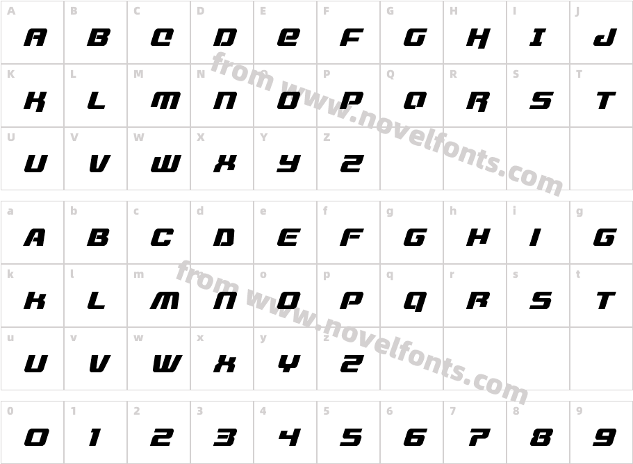 Livewired ItalicCharacter Map