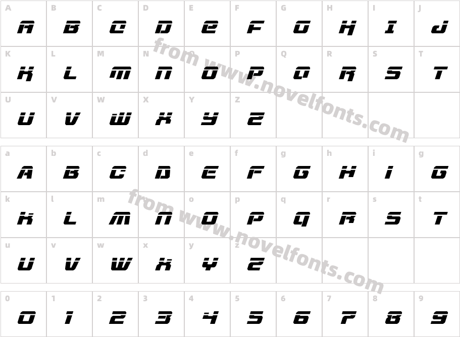 Livewired Laser ItalicCharacter Map