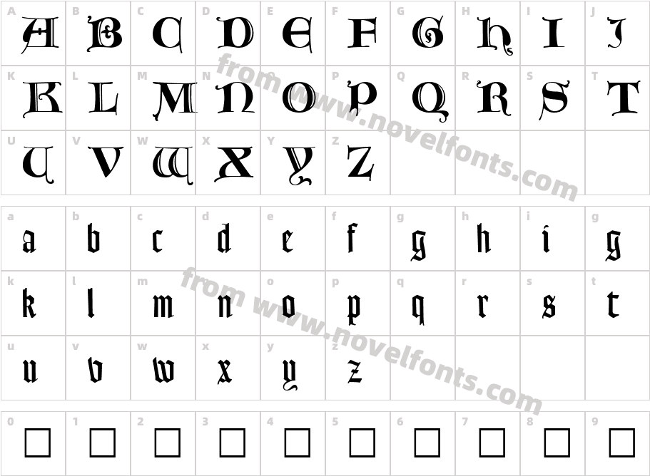 Lombardic RegularCharacter Map