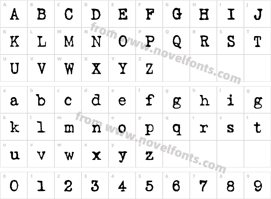 LoveLetterTypewriterCharacter Map