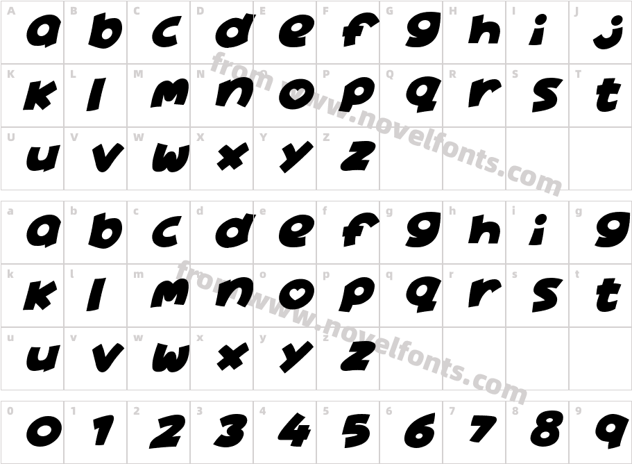 Lovely Cute ItalicCharacter Map