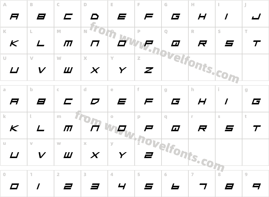 Low Gun Screen Bold ExpItalicCharacter Map