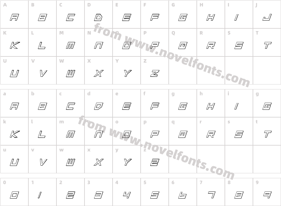 Low Gun Screen Bold Italic 3DCharacter Map