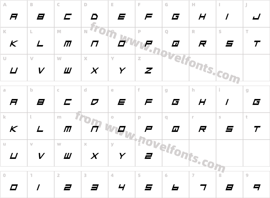 Low Gun Screen Bold ItalicCharacter Map